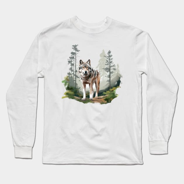 Watercolor Wolf Long Sleeve T-Shirt by zooleisurelife